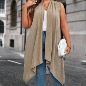 H & M light brown open sleeveless sweater  layered style